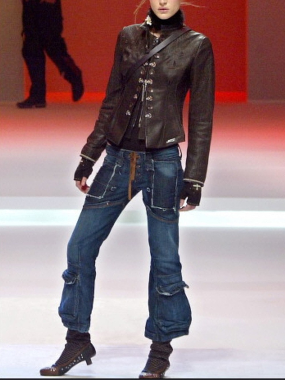 Runway Marithe Francois Girbaud Dark Blue Flare Cargo Jeans 2004 - Picture 3 of 9